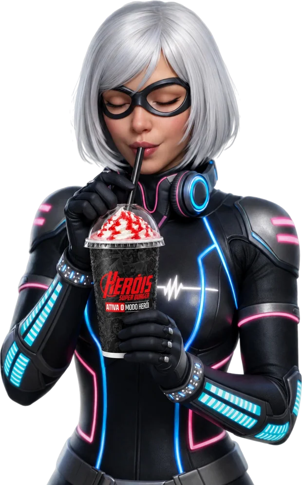 Super Sônica com o shake Heróis da loja de shopping